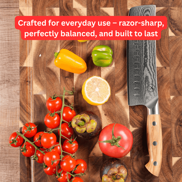 Premium Damascus 7 inch. Nakiri Knife Olive Wood