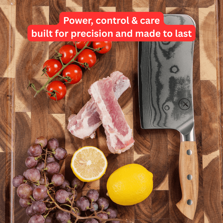 Premium Damascus 7 inch. Bone Chopper Olive Wood