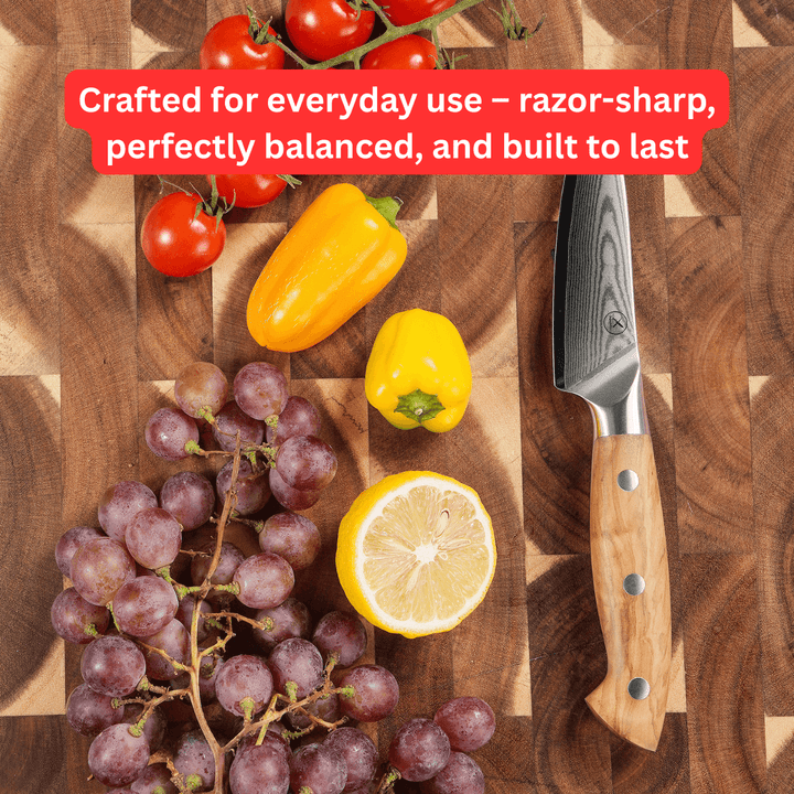 Premium Damascus 4 inch. Paring Knife Olive Wood