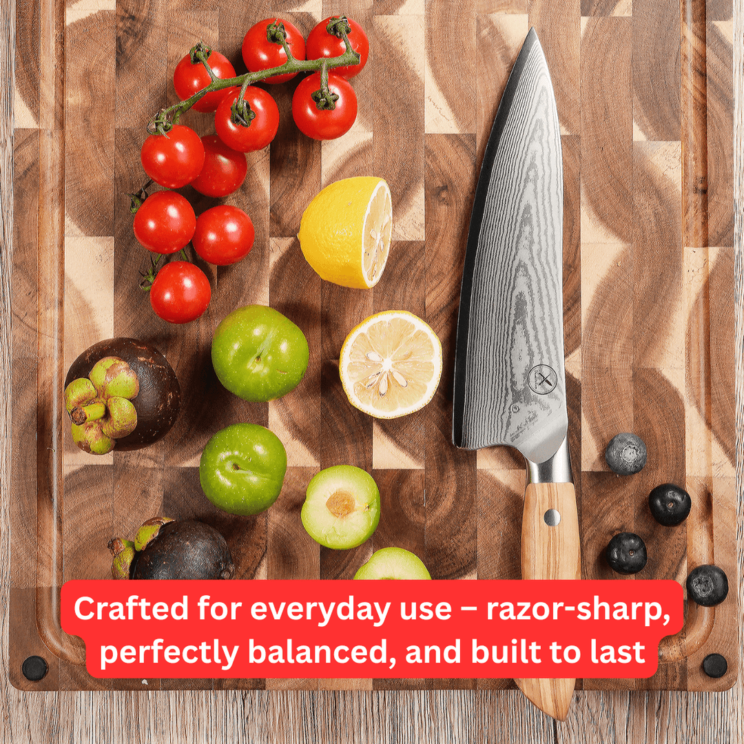 Premium Damascus 7 inch. Chef Knife Olive Wood