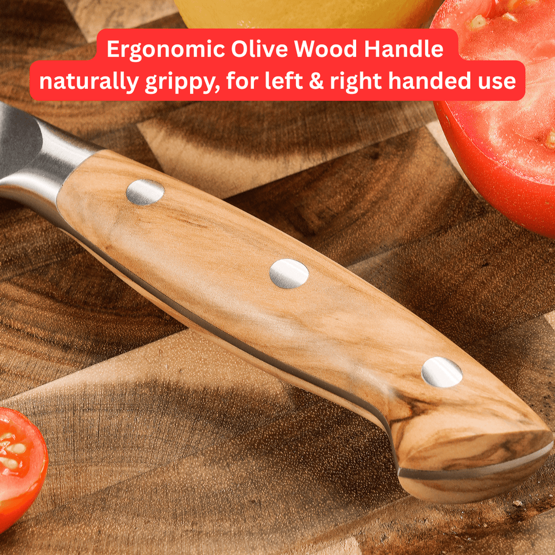 Premium Damascus 5 inch. Utility Knife Olive Wood