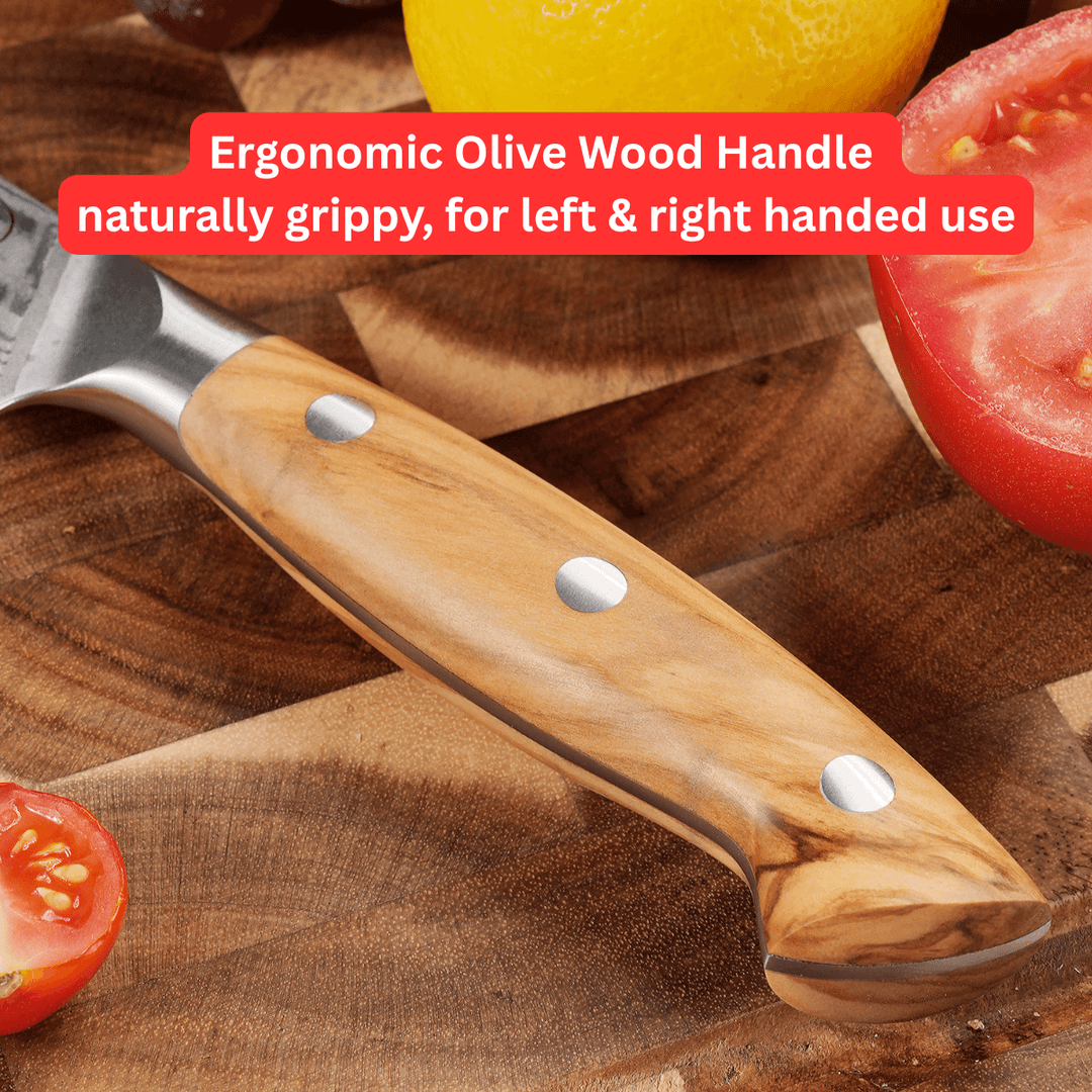 Premium Damascus 4 inch. Paring Knife Olive Wood