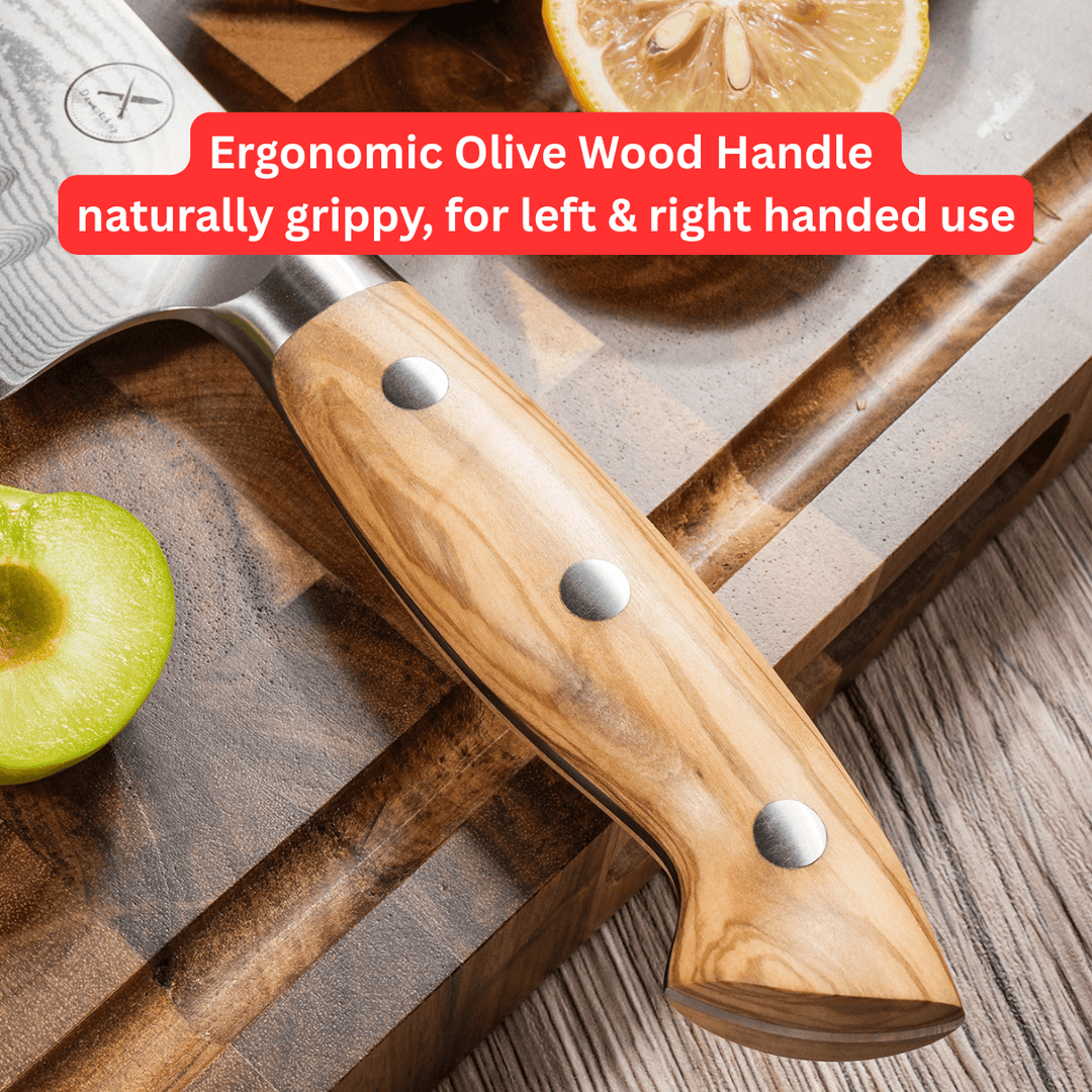 Premium Damascus 7 inch. Nakiri Knife Olive Wood