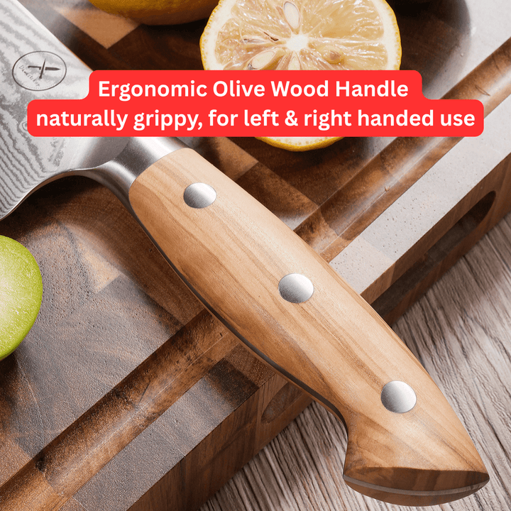 Premium Damascus 7 inch. Chef Knife Olive Wood