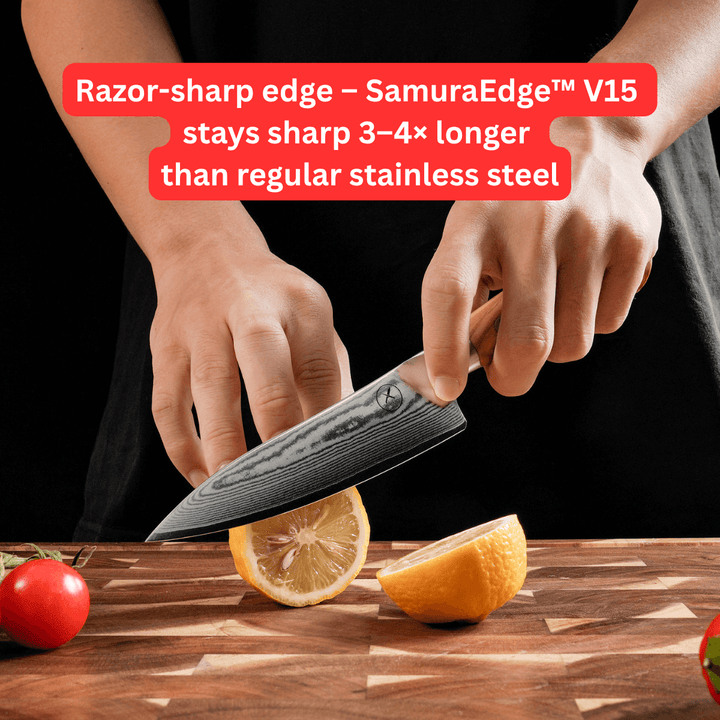 Premium Damascus 5 inch. Utility Knife Olive Wood