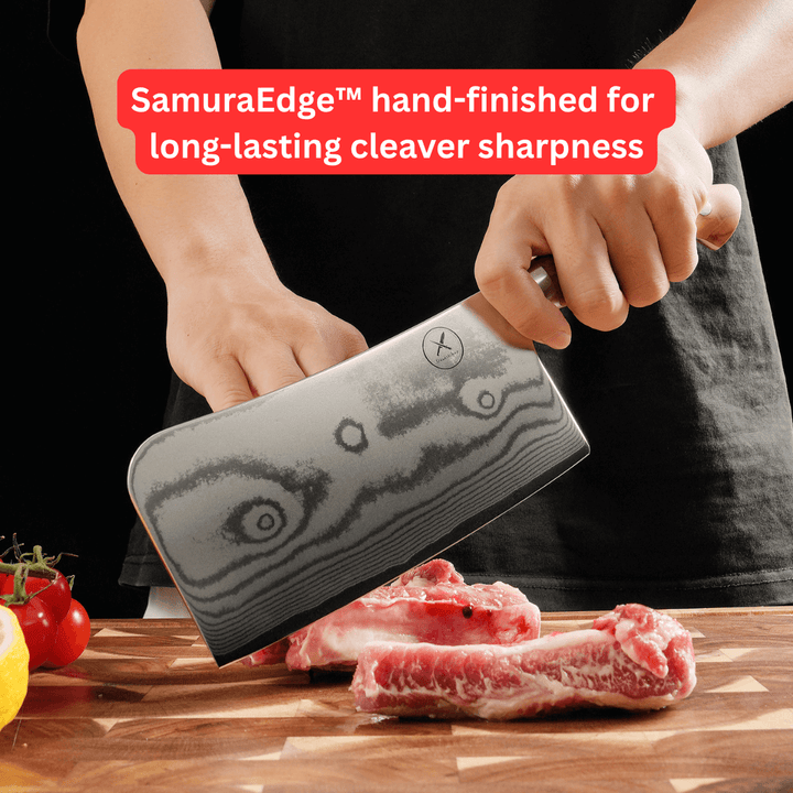 Premium Damascus 7 inch. Bone Chopper Olive Wood