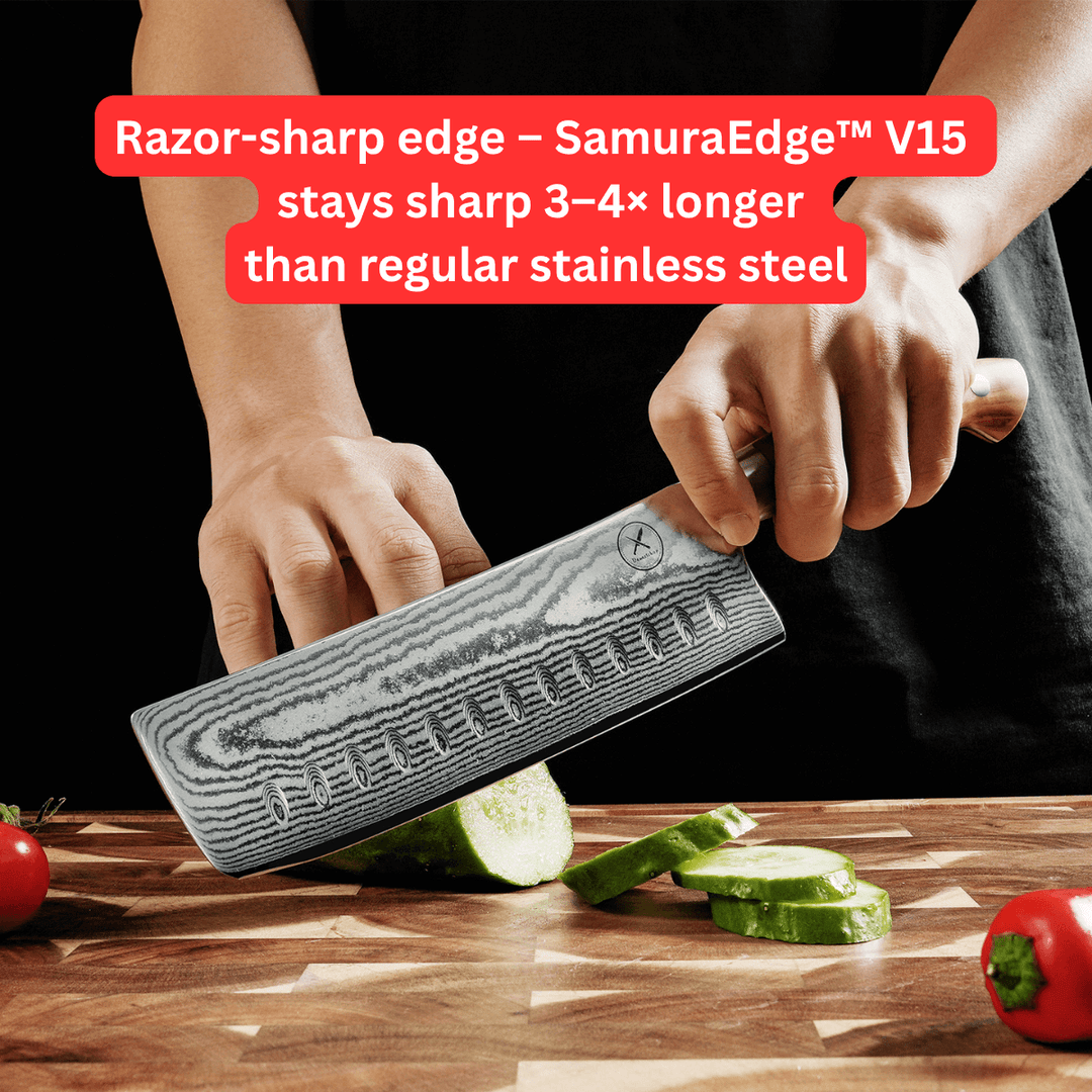 Premium Damascus 7 inch. Nakiri Knife Olive Wood