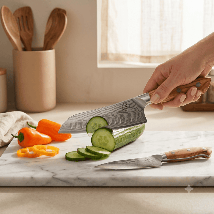 Damascus Knife Starter Set – Santoku + Utility