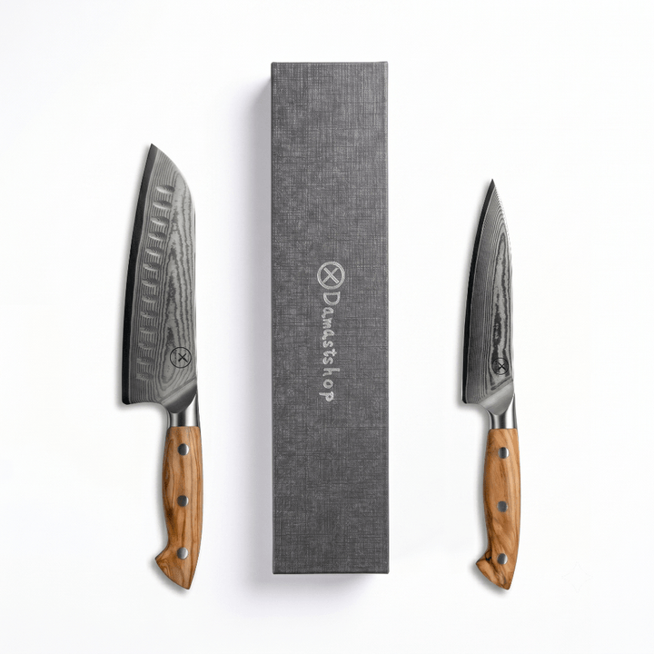 Damascus Knife Starter Set – Santoku + Utility